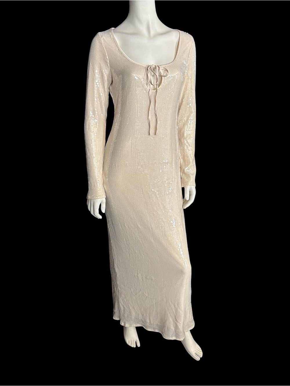 ASOS The Frolic exclusive sequin tie front bodycon maxi dress Beige Size 6 NWT